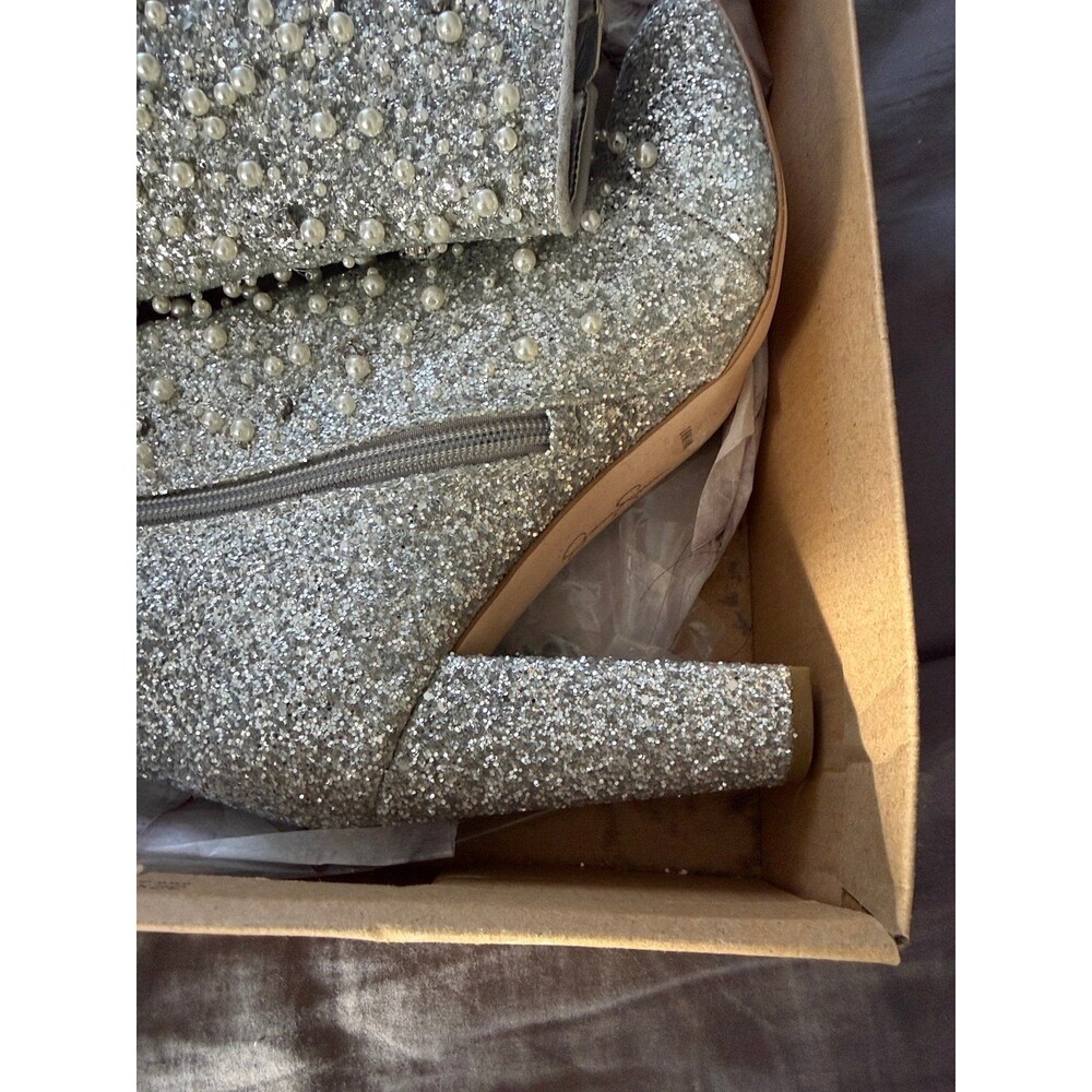 Jessica Simpson Women's Starlite silver glitter chunky heel boots LIKE Size 10 - Picture 5 of 8